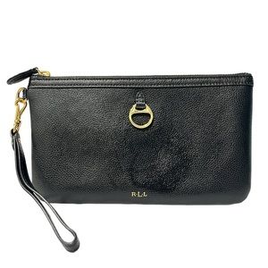 Ralph Lauren Large Black Leather Wristlet / Wallet / Purse